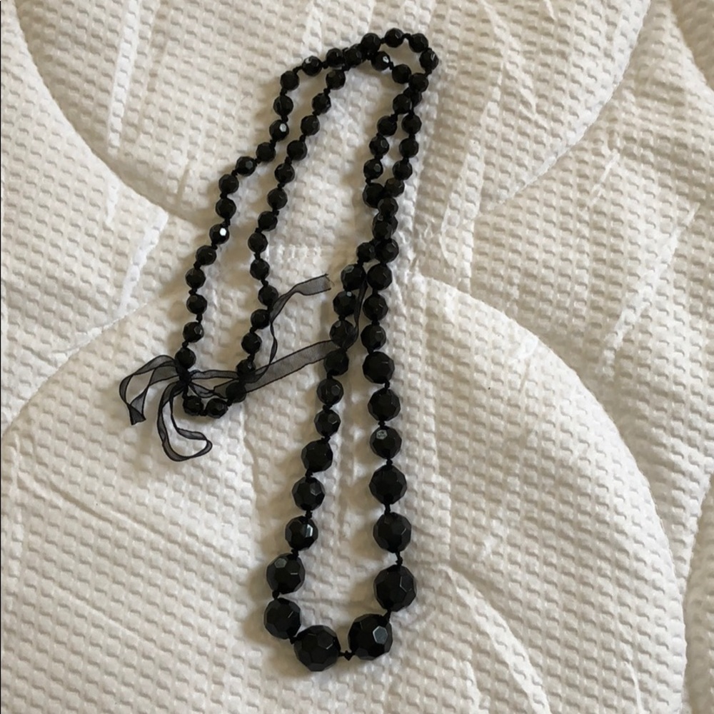 Long black crystal necklace